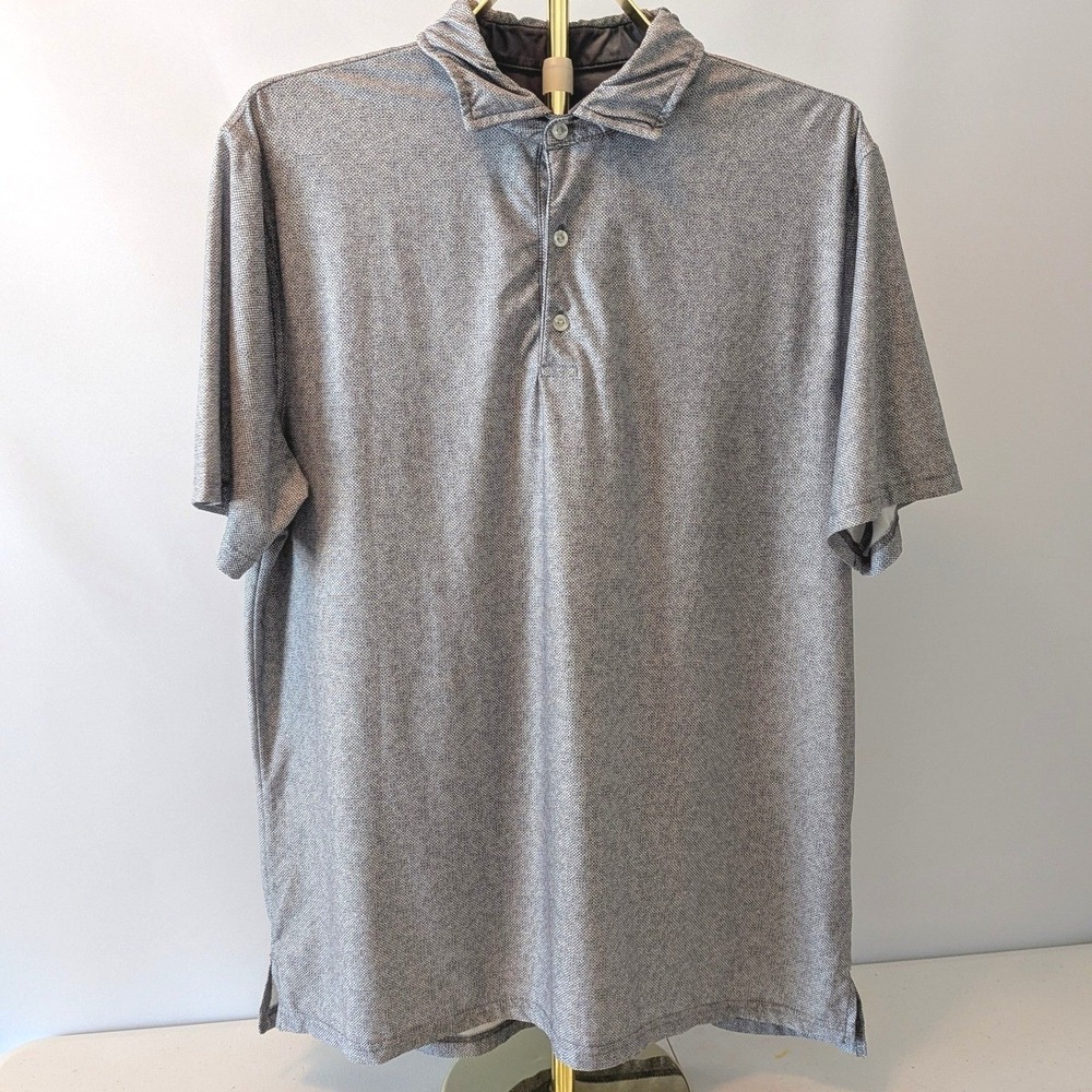 Hickey Freeman Polo Shirt Mens Medium Gray Geometric Print, Stretch, Golf